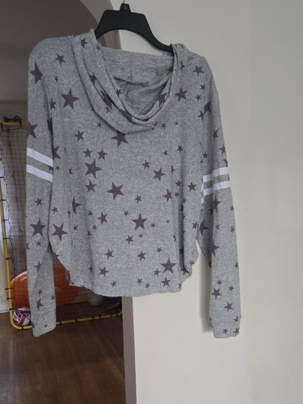 Cozy Star-Print Hooded Pullover - Gray - Picture 3 of 3